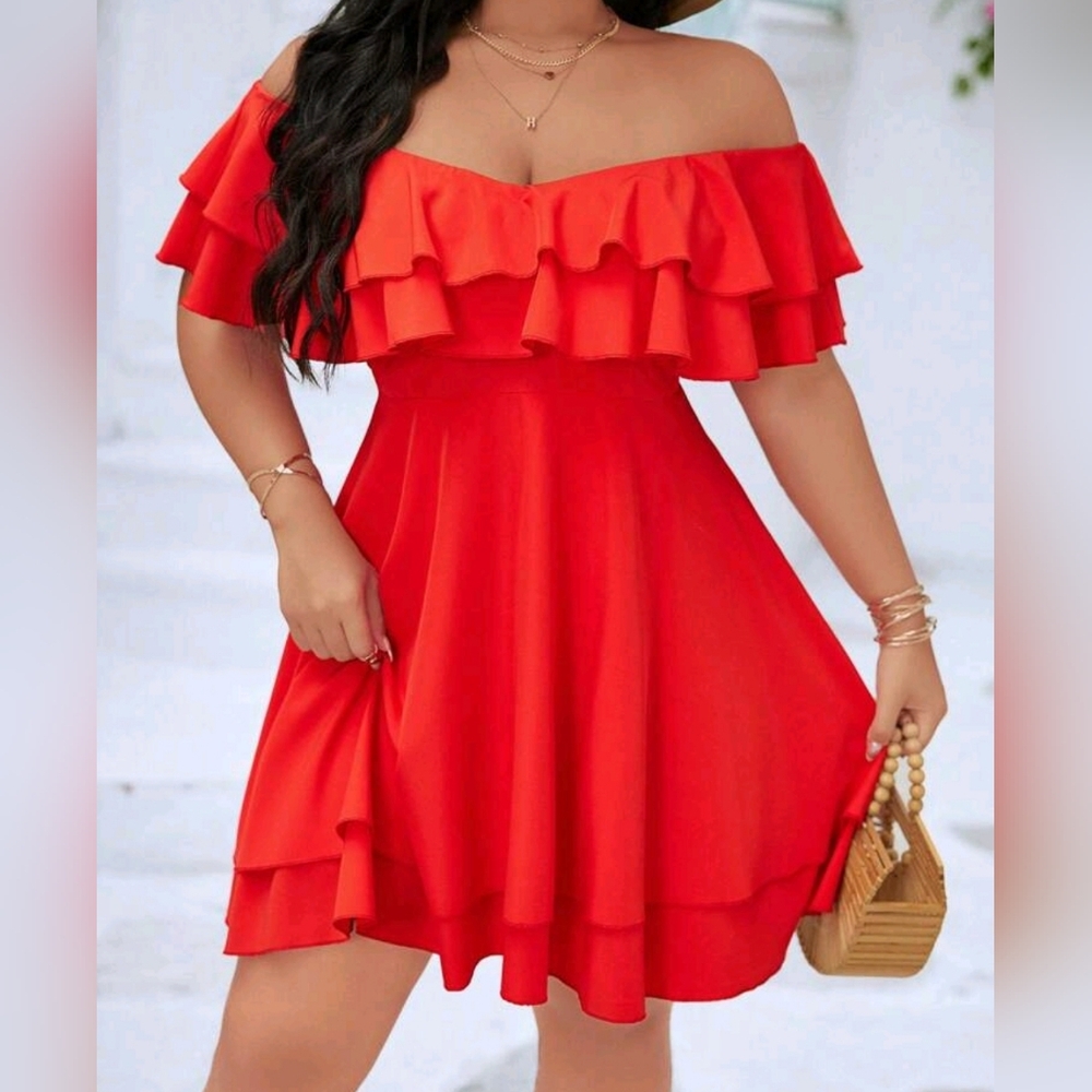 SHEIN - Women’s Plus Size Off-Shoulder Ruffle Dress